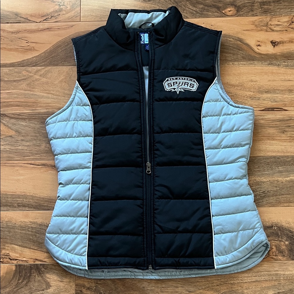 NBA Black and Light Gray Quilted Spurs Puffer Vest